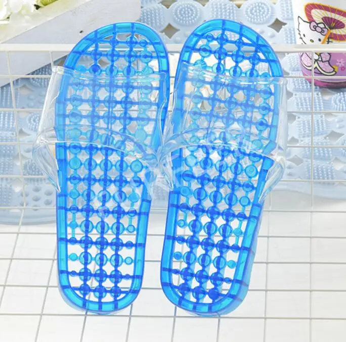 Blue Женские летние массажные тапочки; нескользящие домашние Тапочки для ванной; женская обувь тапки; женские прозрачные сандалии на плоской подошве; шлепанцы - Цвет: Blue