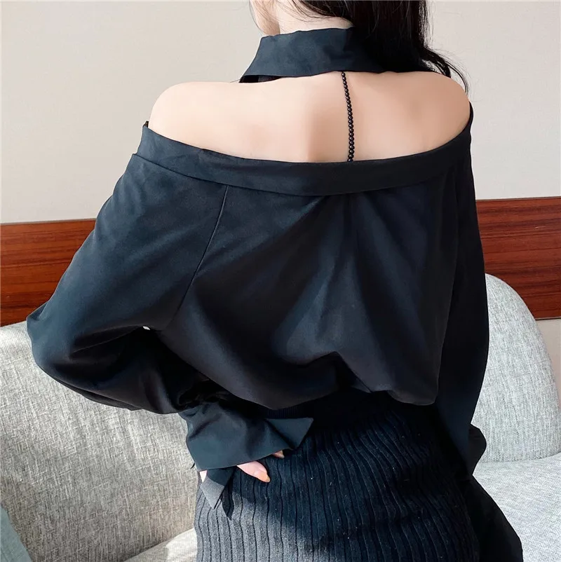 WHITNEY WANG, блузки, сексуальные, с открытыми плечами, с бантом, на бретельках, женские блузки,, Весенняя рубашка, топы, женская блуза