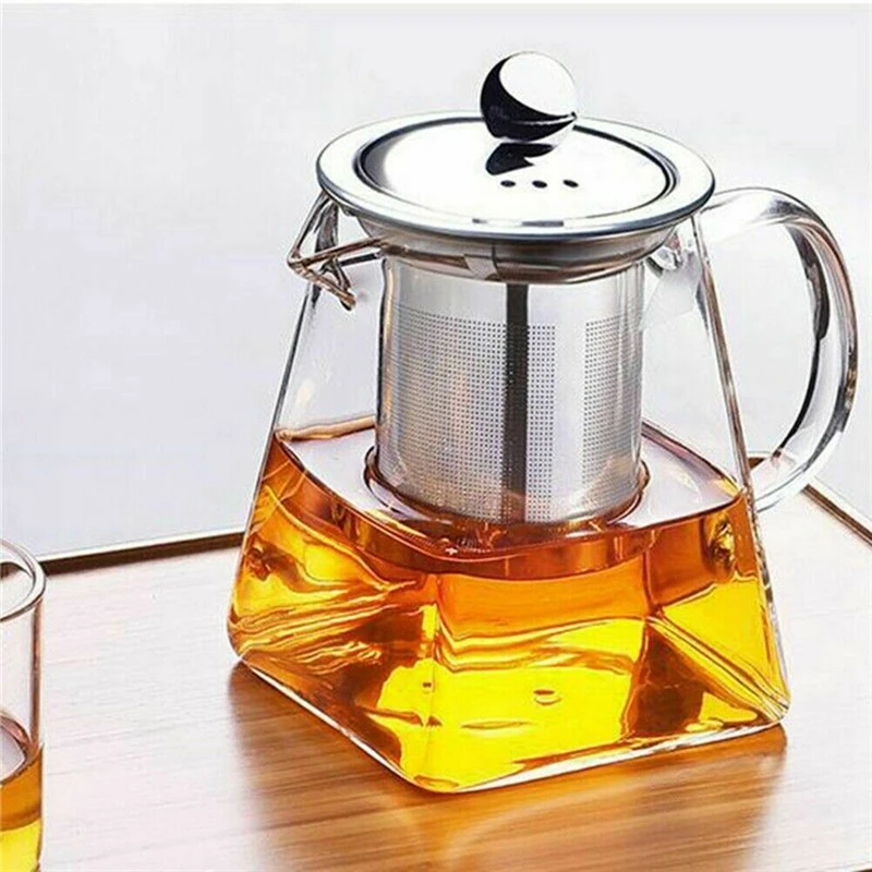 Clear Glass Teapot Jug With Infuser Coffee Tea Leaf Herbal Pot Heat Resistant