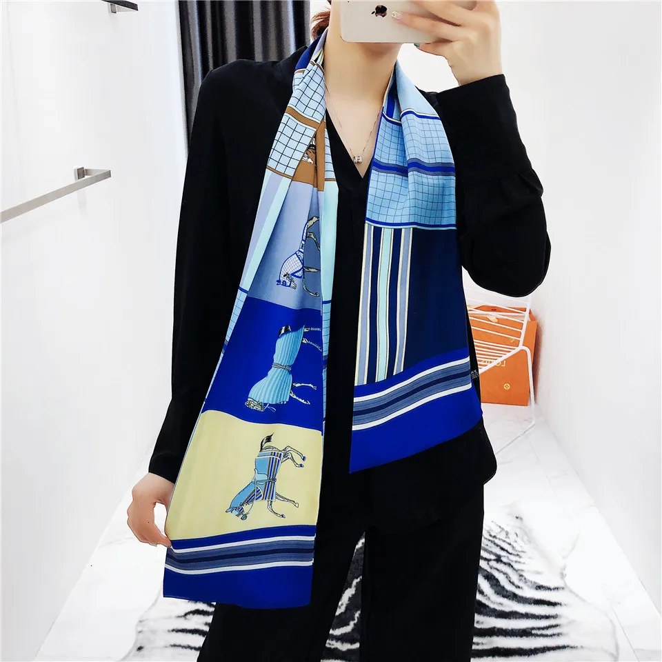  2020 Design Luxury Brand Plaid Horse Scarf Women Fashion Neckerchief Silk Scarves For Ladies Head S