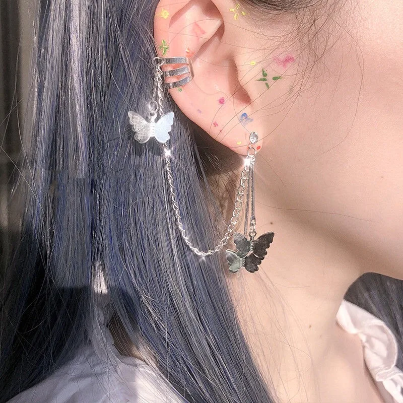 Pendientes de Clip de mariposa para mujer, aretes de borla larga, exquisito gancho para la oreja, aretes de mariposa individuales de una pieza, regalo de joyas de fiesta, 2021