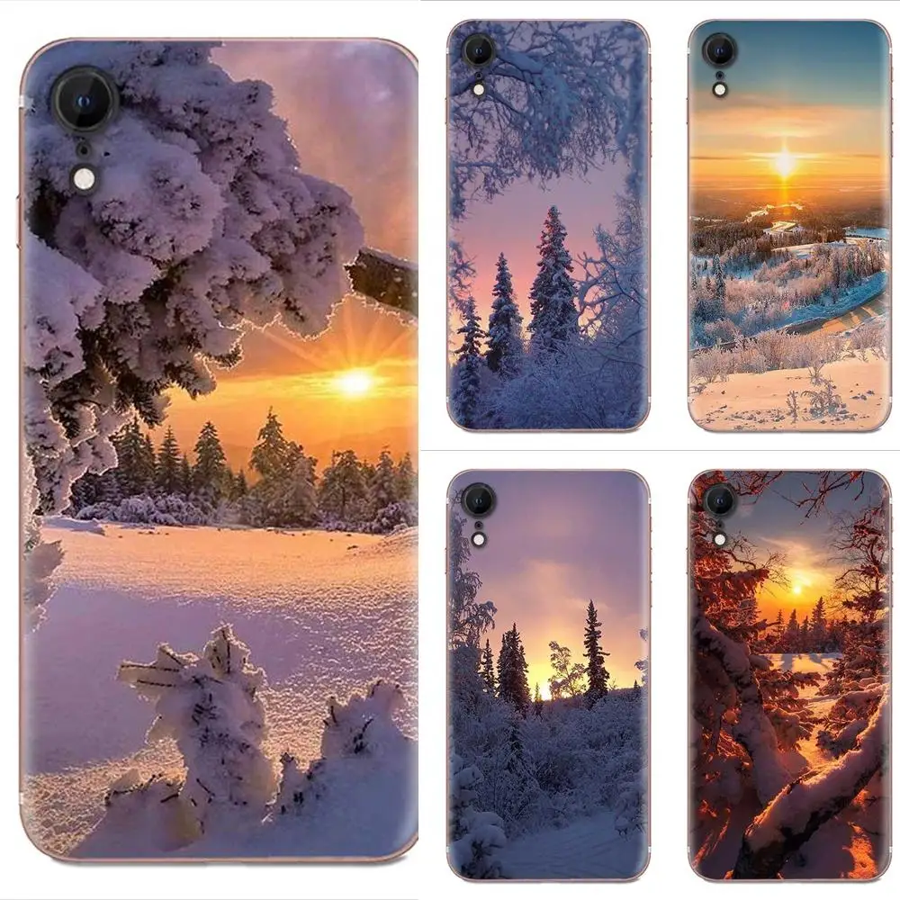 Пейзаж зимний свет снег для Sony Xperia Z Z1 Z2 Z3 Z4 Z5 compact Mini M2 M4 M5 T3 E3 E5 XA XA1 XZ Премиум ТПУ