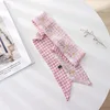Summer French Retro Pink Tied Hair Small Floral Long Silk Scarf Headband Braided Hair Chiffon Thin Ribbon Scarf 3