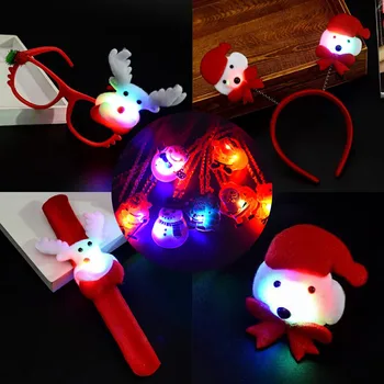 

5PCS LED Christmas Slap Bracelet Glasses Headband Brooch Necklace Set for Kids Children Boys Girls Party Favors Random Style
