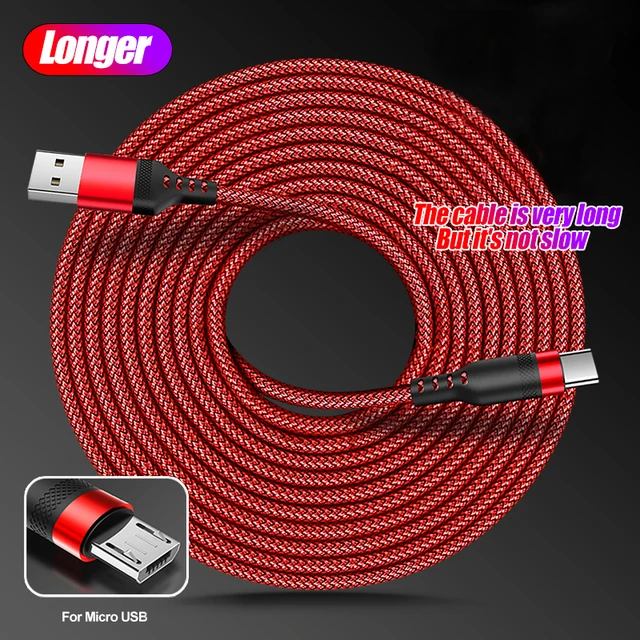 Long Fast Charging Cable Nylon Braided Tin Plated Copper For IOS/Android Phone Lightning/Type C/Micro USB Extra 5m/8m Cable data transfer cable Cables & Adapters