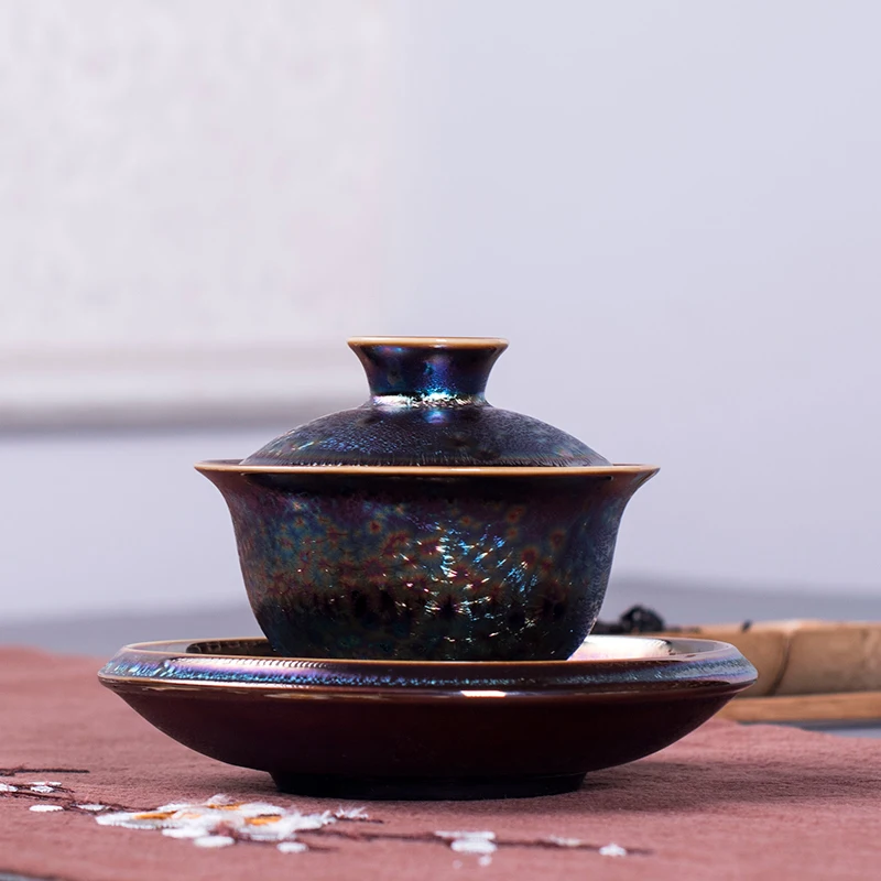 Керамическая большая миска с крышкой, японская необожженная глина tureen ceremony teaware чайная чашка набор tieguanyin teacup - Цвет: colorful