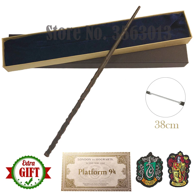 35-42cm Metal Core Magic Wand 20 Species Potters Cosplay Dumbledore Voldemort Malfoy Snape Wands Toys Ticket Badge As Free Gift