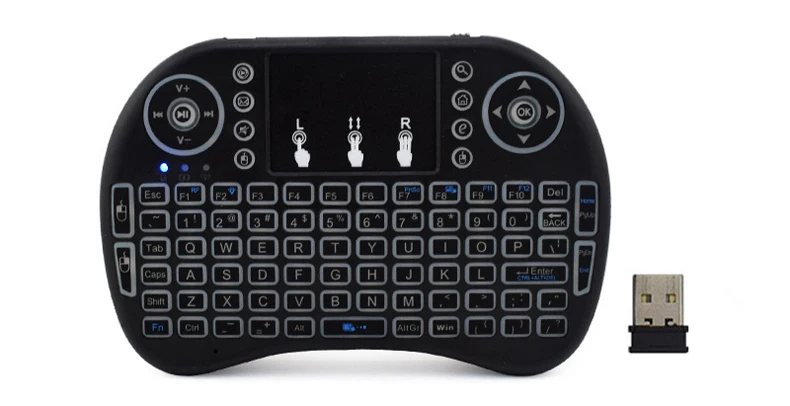 I8 Клавиатура с подсветкой Английский Русский Испанский Air mouse 2,4 ГГц Беспроводная клавиатура с подсветкой тачпад ручной для ТВ-приставки Android X96