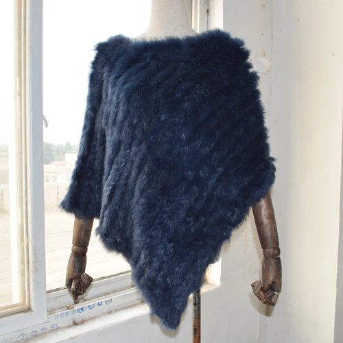 dark blue Горячая Распродажа шаль из натурального кроличьего меха, модные женские вечерние шали из натурального кроличьего меха, вязаный шарф из натурального кроличьего меха, пончо, накидка - Цвет: dark blue