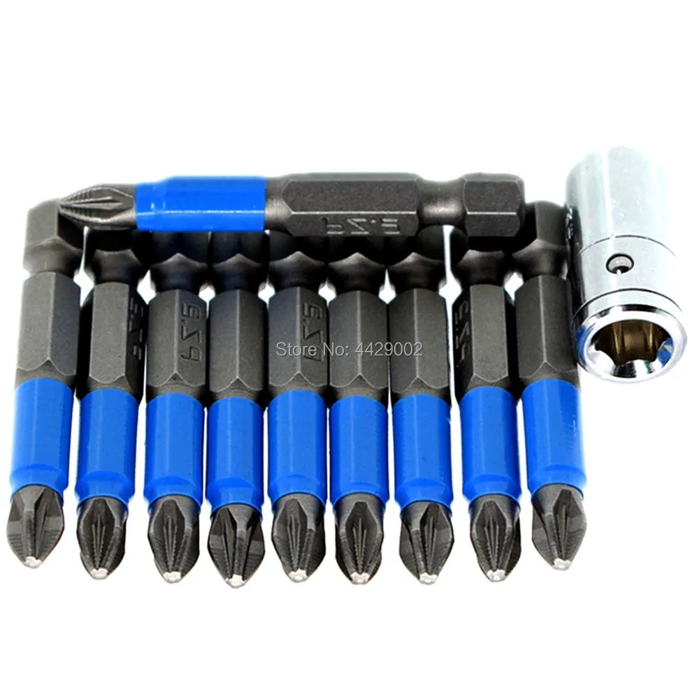 

10pcs 50mm PZ2 Pozi #2 Power Drill Screwdriver Bit Set Long Reach Non Slip 1/4'' Hex & 1/4" Drive to 1/4" Hex Shank Bit Adaptor