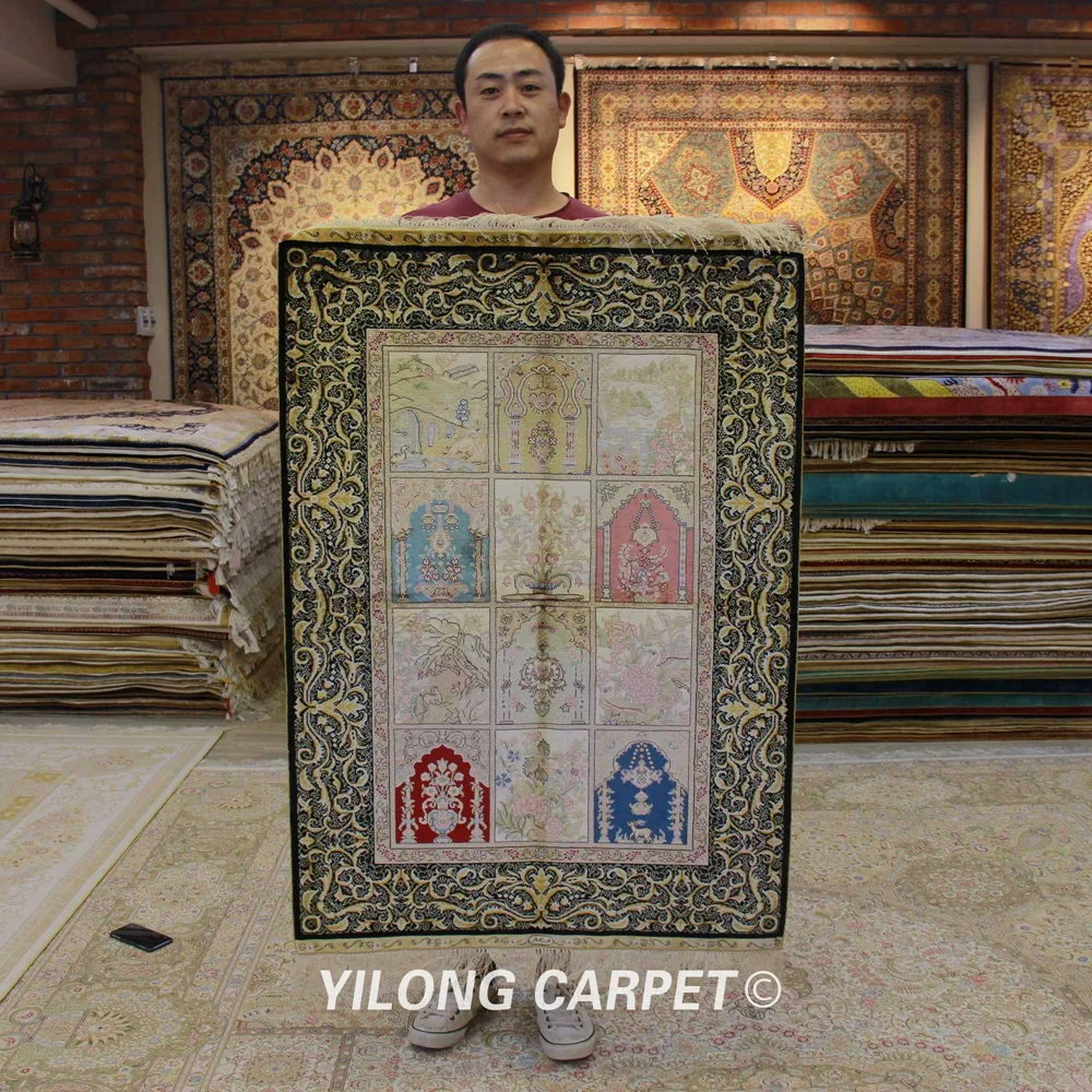 Yilong 2,7 'x4' персидский шелковый ковер четыре сезона vantage изысканная, Восточная шелковый ковер(TJ099A