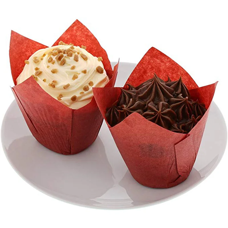 WALFOS 50 шт. тюльпан цветок Шоколад кекс обертка выпечки Маффин бумажный лайнер Плесень одноразовые бумажные товары для украшения торта