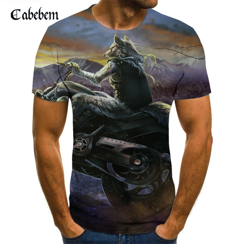 

Motorcycle Werewolf 3D Print T shirts Funny Hip-hop Tshirt Fashion Trend Men Loose T-shirt Summer Tide Youth Breathable Tees
