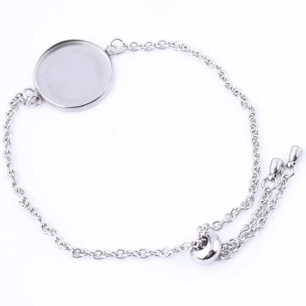 

5pcs Stainless Steel Chain Bracelet Blanks 20mm 12mm 14mm 16mm 18mm Round Cabochon Base Settings Diy Bracelets Bezel Trays