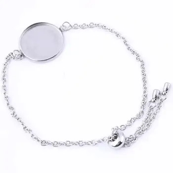 

5pcs Stainless Steel Chain Bracelet Blanks 20mm 12mm 14mm 16mm 18mm Round Cabochon Base Settings Diy Bracelets Bezel Trays