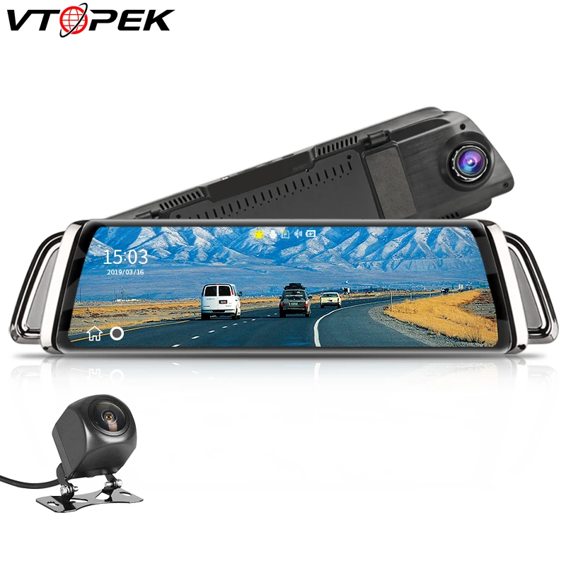 

Vtopek 10 Inch Touch Screen Stream Car DVR Rear View Mirror Dash Cam Full HD Car Camera 1080P Back Camera Video Recorder