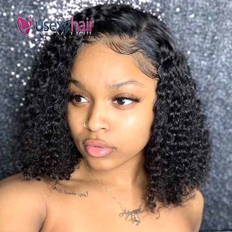 Kinky-Curly-Lace-Front-Human-Hair-Wigs-With-Baby-Hair-Brazilian-Remy-Hair-Short-Bob-Wigs