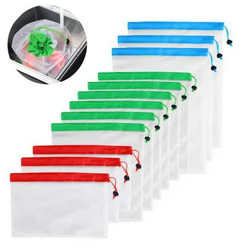 

2020 New 12pcs Reusable Mesh Produce Bags Washable Eco Friendly Bags for Grocery Shopping Storage Toys Fruit Vegetable Organizer