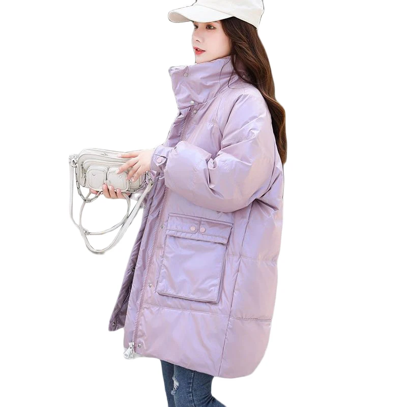 

2021 New Glossy No-wash Down Jacket Women's Long Casual Parka Overcoat Winter Warm Cold Warm 90% White Duck Down Outerwear Blue