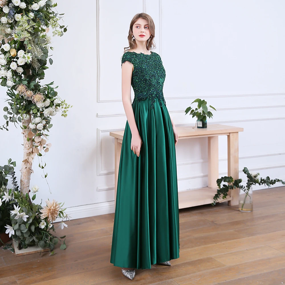 SSYFashion Новое роскошное вечернее платье, для банкета элегантное зеленое атласное кружевное платье, расшитое блестками, с длинными официальная Вечеринка платья Платья для специальных торжеств