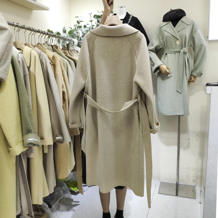 Autumn Winter Loose Windbreaker Long Woolen Coat Women Double-breasted Wool Jackets With Belt Female Overcoats v1075