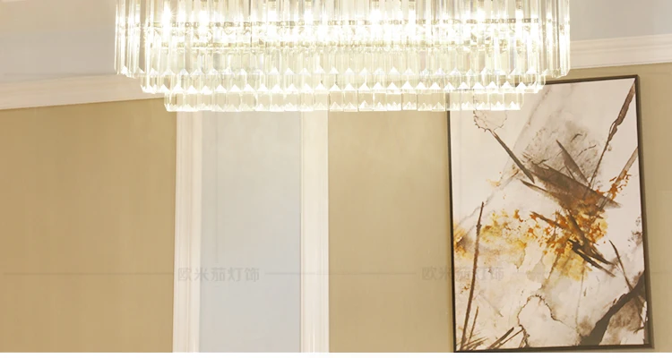 Postmodern minimalist rectangular light luxury crystal chandelier European creative living room dining room model room fashion