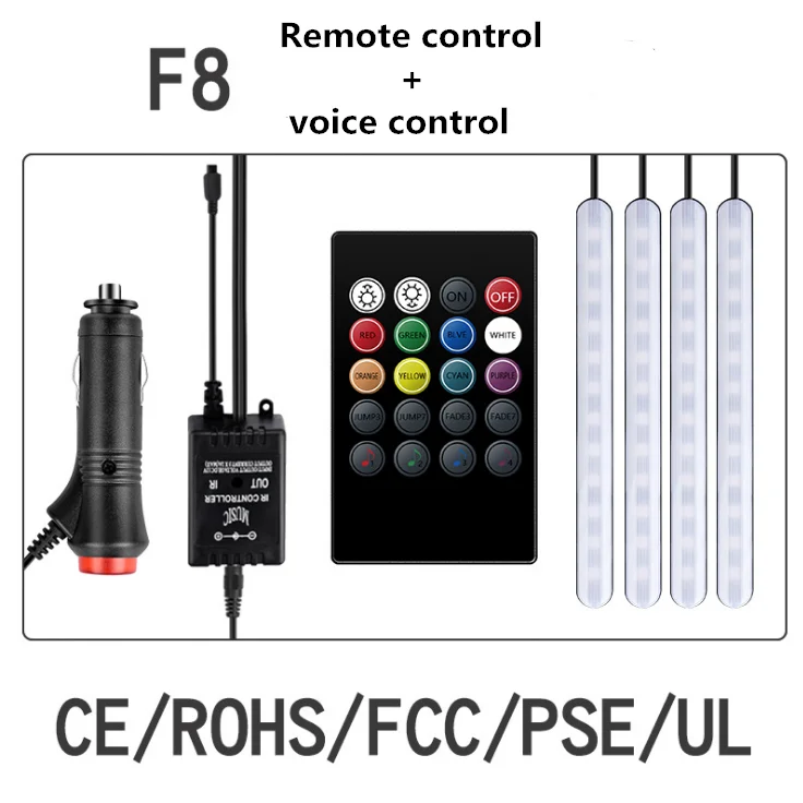 1 комплект, автомобильный RGB светодиодный светильник, музыкальный режим, пульт дистанционного управления, 12 В, автомобильный интерьерный декоративный атмосферный светильник, s дорожка, торшер - Испускаемый цвет: RGB Cigarette