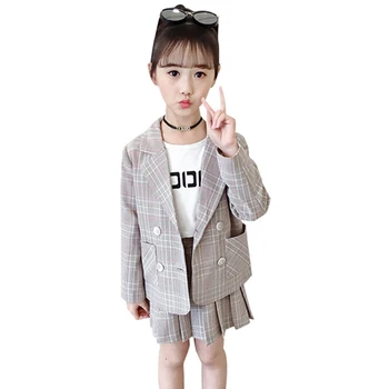 

Kids Clothes Teenage Girls Clothing Plaid Jacket + Skirt 2PCS Girls Suit Teenage Children's Suits 6 8 10 12 14 Clothes