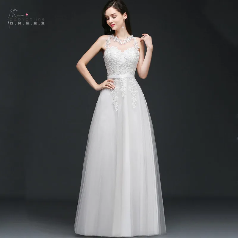 

24 Hours Shipping Ivory Lace Long Evening Dress Tulle Vestido De Festa Sexy Illusion White A-line Cheap Evening Gowns Backless