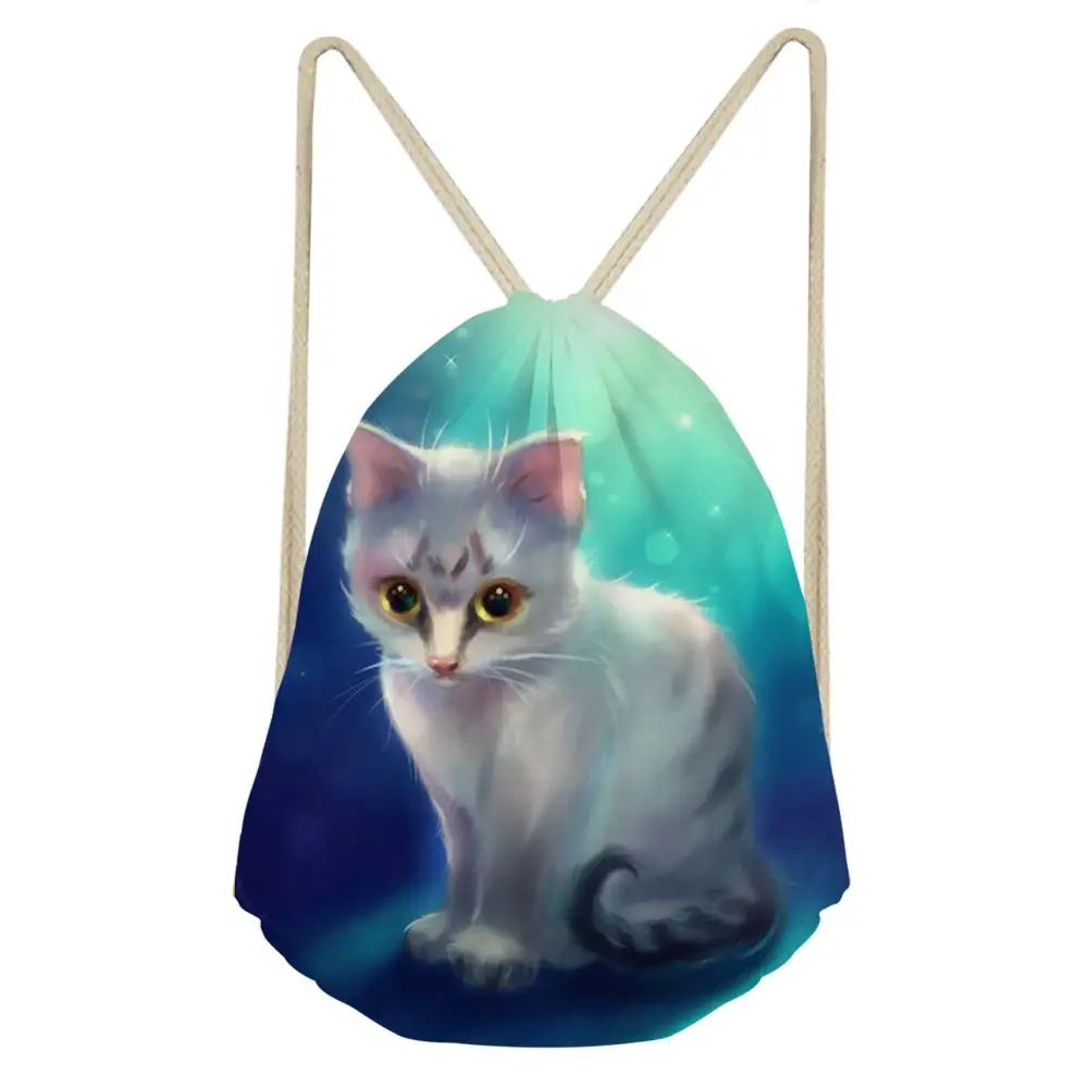 

HaoYun Women's Mini Drawstring Bags Fantasy Cats Pattern Beach Shoes Pockets Cartoon Animal Design Girls Travel Organizer Bags