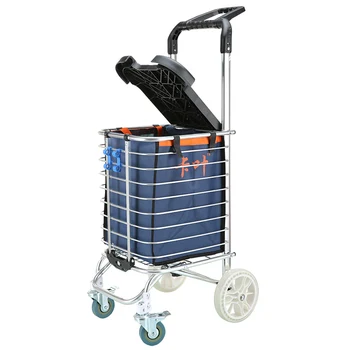 

Flat Section Shopping Cart Small Cart Four-wheeled Shopping Cart Folding Portable Home Old Cart Stroller