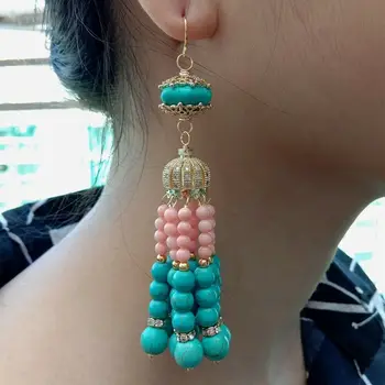 

Green Turquoise Pink Coral Cz pave Hook Earrings