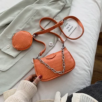 

2020 Handbags Female round Bags 2 PCC/SET Crocodile Pattern Small PU Leather Shoulder Bags For Women Travel Crossbody Bag