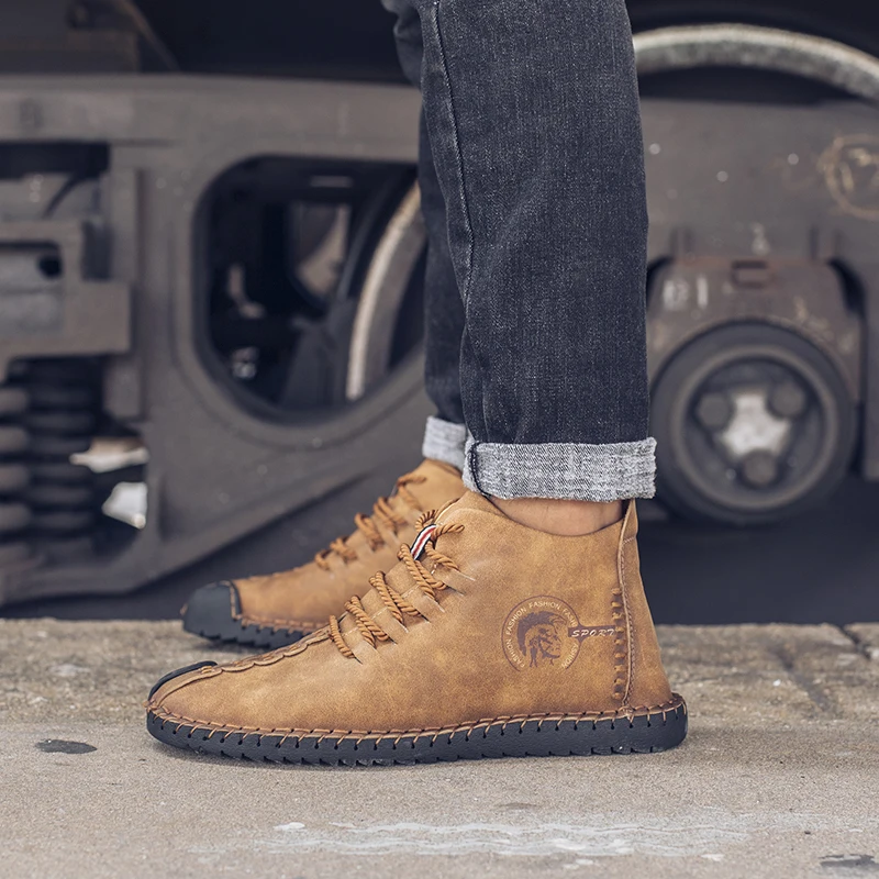 Fashion Casual Men Shoes Winter Warm Men Boots Split Leather Work Platform Boots Moccasins with Plush Men Shoes HX-119