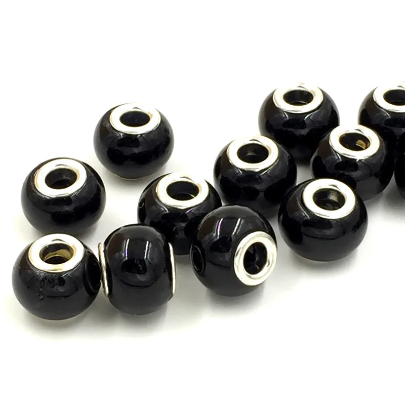 20Pcs Glass Black Charms European Beads Spacers Fit Snake Chain DIY