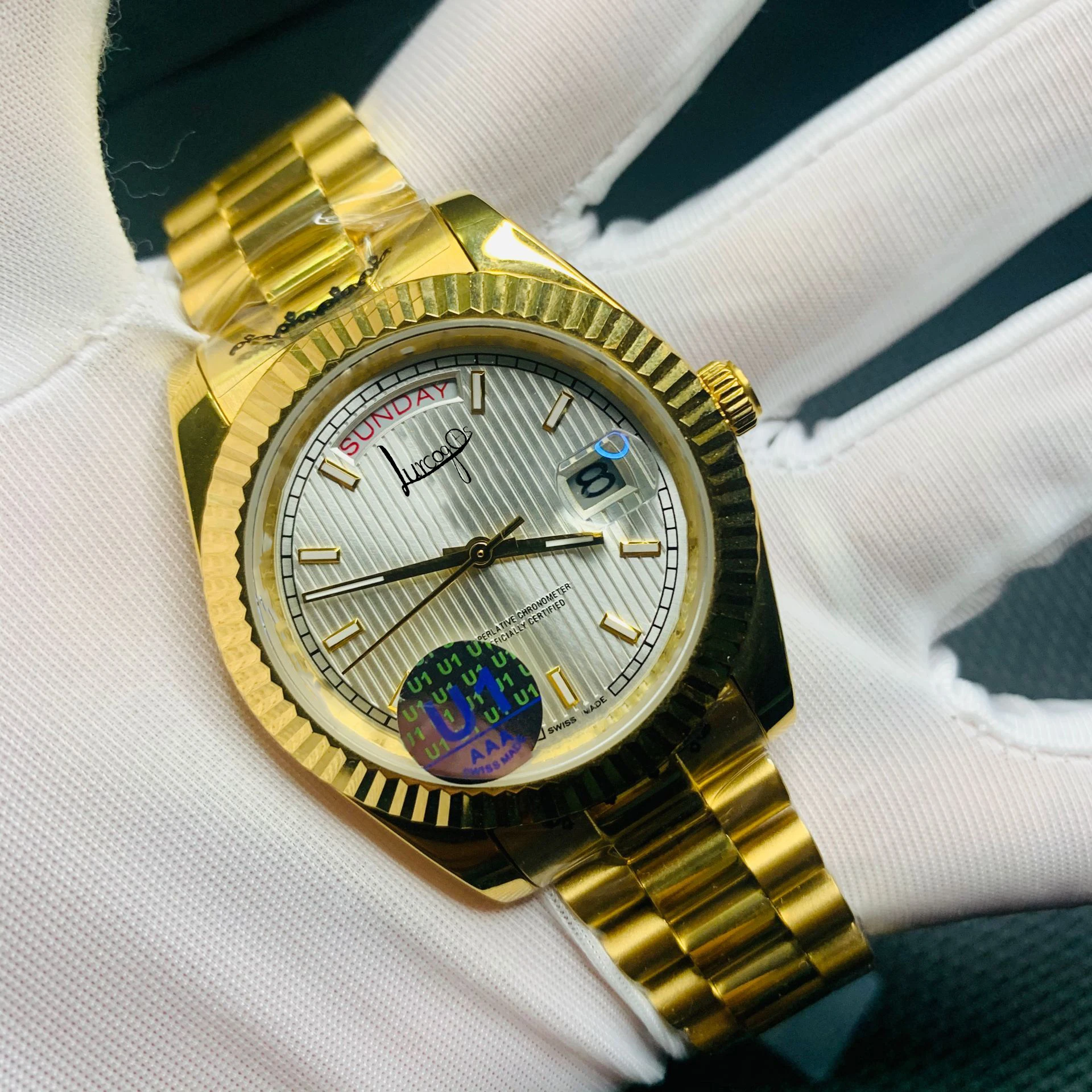 

High-end men's watch 18K gold watch Men automatic Glide Smooth second hand luminous mechanical Watches daydate