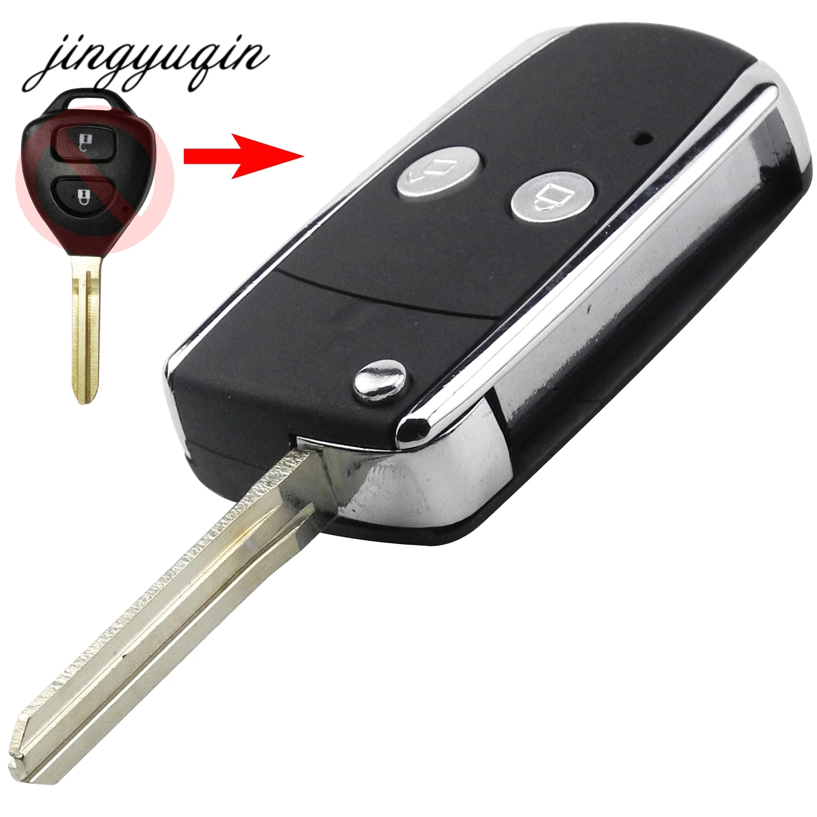 Jingyuqin 2 кнопки флип пульт дистанционного ключа чехол для Toyota Camry Corolla Yaris, echo Prado Hilux блестящая металлическая рамка TOY43 ключ оболочки
