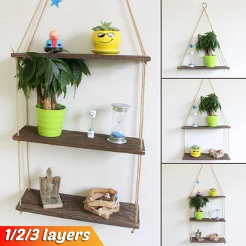 

Twine Wooden Wall Shelf Flower Pot Rack Nordic Style Storage Rack Room Storage Organization Swing Shelf Home Wall Hanging Decor
