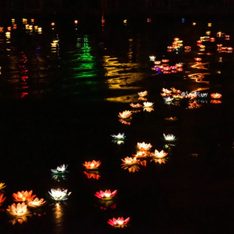 LED Solar Light LED Floating Lotus Flower Lamps On Water Swimming Pool Garden Decoration