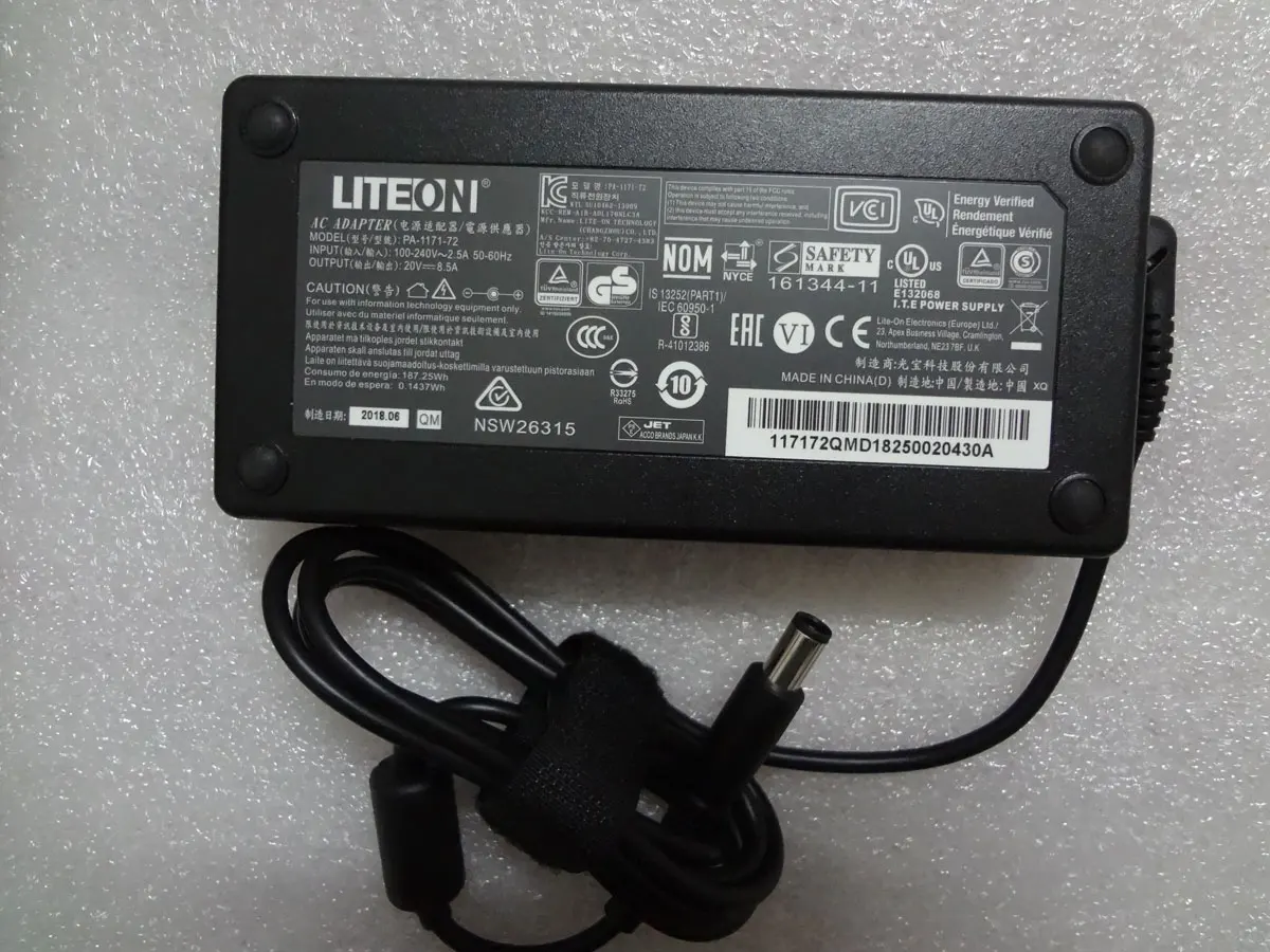 Nuovo Adattatore Ca Oem Liteon 20V 8.5A 170W 7.4Mm Pin Pa-1171-72 Per Elgato Thunderbolt 3 Dock Originale