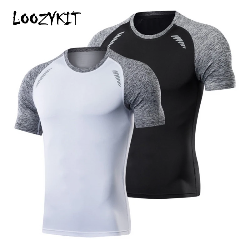

Loozykit Fitness Short Sleeve T Shirt For Men Gym Running Sportswear Quick Dry Slim Tops O Neck Sweat Absorbed Bodysuit Tshirt