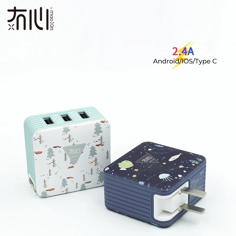 

Maoxin wall charger adapter 3ports usb travel US foldable plug 5V2.4A 5V1A charging for iphone X 8 7 ipad Samsung Huawei