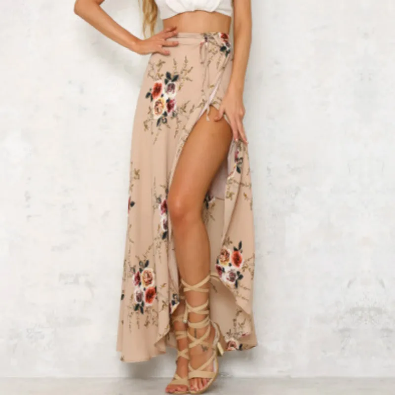 

Long Irregular skirts Chiffon Women Boho Floral Tie Waist Summer Beach Wrap Cover Up Maxi Elegant Party Kawaii skirt harajuku