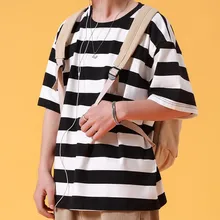 2019 Summer Men's New Casual Striped Color Short-sleeved Round Neck T Shirt Loose Temperament Trend Cotton Tshirt Harajuku 2019 Summer Men's New Casual Striped Color Short-sleeved Round Neck T Shirt Loose Temperament Trend Cotton Tshirt Harajuku