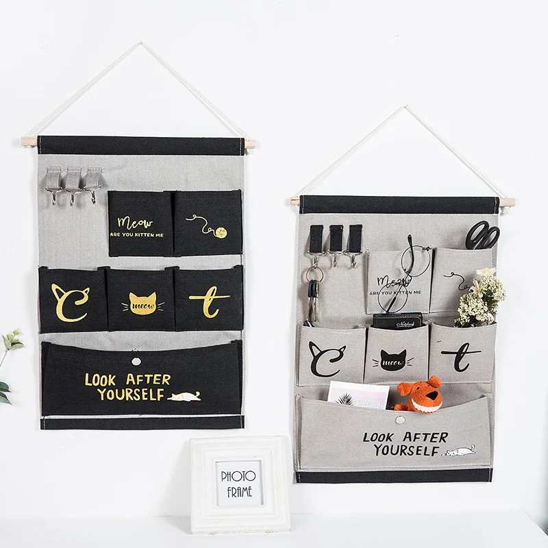 6 Pockets Wall Hanging Storage Bags Cotton Linen Door Organizer Waterproof Pouch Bedroom Home Wall Decoration Cat serie 6 Pockets Wall Hanging Storage Bags Cotton Linen Door Organizer Waterproof Pouch Bedroom Home Wall Decoration Cat serie