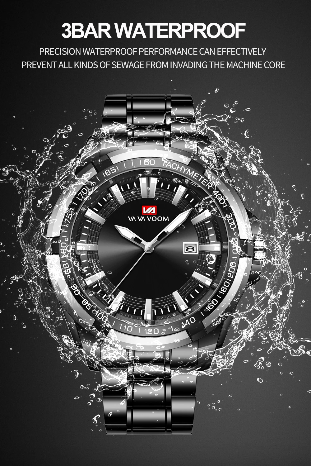 VAVA VOOM Business Sports Military Quartz Watch  Stainless Steel Creative Dial Men Watches Water proof Calendar Man Luxury Clock