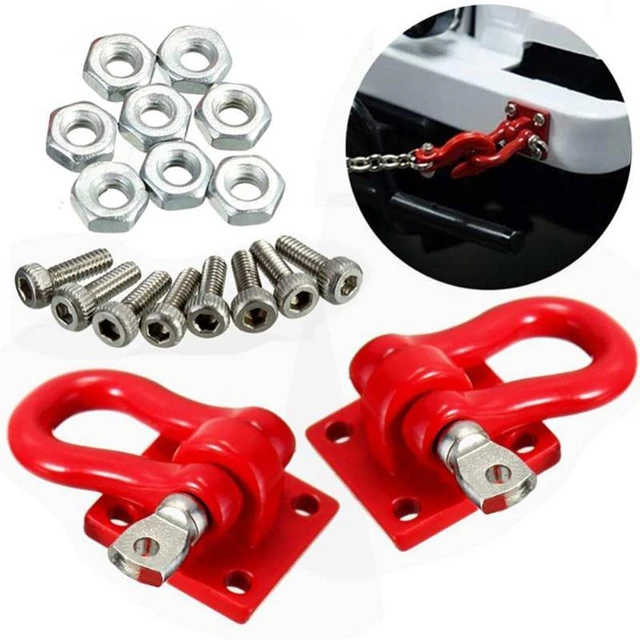2PCS Trailer Towing Buckle Tow Hooks D Shackles for 1/10 RC Car Truck  Climbing Car (Red)