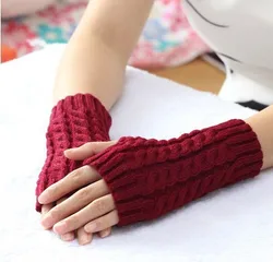 Fashion Twisted Wristband Fingerless Long Gloves Knitted Half-finger Gloves Winter Solid Soft Warm Mitten for Women