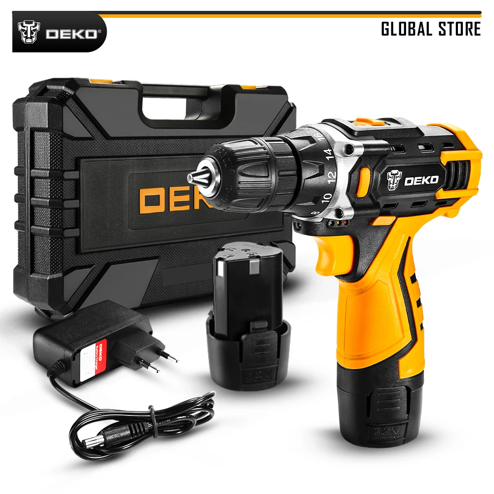 DEKO New Arrival Banger 12V DC Cordless Drill LED Mini Wireless Power Driver Home DIY Electric Screwdriver Practical Power Tool