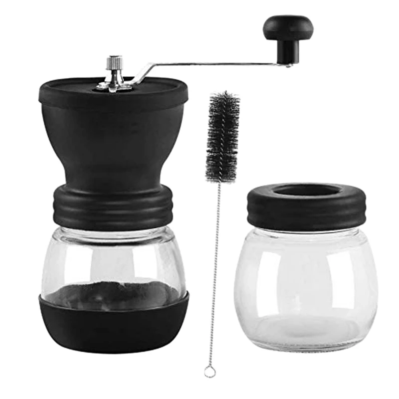 

Manual Coffee Grinder Set with Glass Jar and Soft Brush for Beans, Stainless Steel Built To Last,Easy Cleaning, Convenient for U